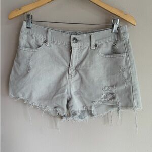 Aerie Distressed Denim Shorts Light Gray High Waisted Raw Hem Size S